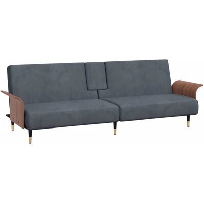 vidaXL Schlafsofa mit Getränkehaltern Dunkelgrau Samt vidaXL Schlafsofa mit Getränkehaltern Dunkelgrau Samt