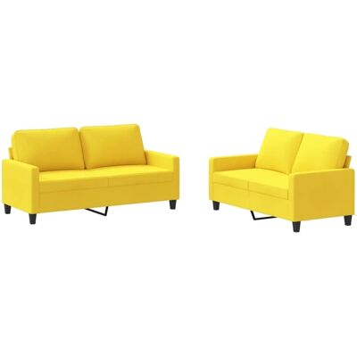 vidaXL 2-Tlg Sofagarnitur mit Kissen Hellgelb Stoff 3201449 vidaXL 2-Tlg Sofagarnitur mit Kissen Hellgelb Stoff 3201449