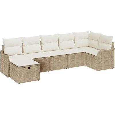 vidaXL Garten-Sofa-Set mit Kissen mit Speicher 7-Tlg Beige Poly Rattan 3360332 vidaXL Garten-Sofa-Set mit Kissen mit Speicher 7-Tlg Beige Poly Rattan 3360332
