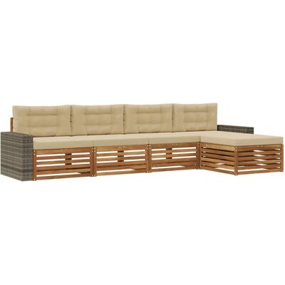 vidaXL Outdoor-Sofagarnitur mit Kissen 5 Stk Natur und Beige Polyester 3383251 vidaXL Outdoor-Sofagarnitur mit Kissen 5 Stk Natur und Beige Polyester 3383251