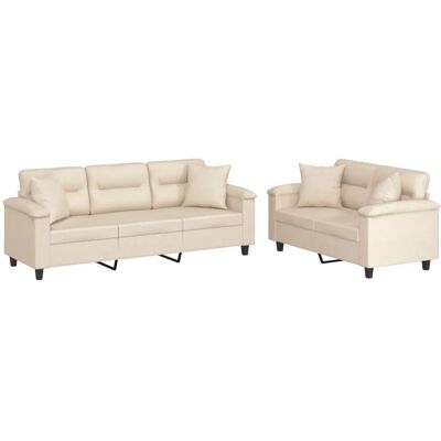 vidaXL 2-Tlg Sofagarnitur mit Kissen Beige Mikrofasergewebe 3202355 vidaXL 2-Tlg Sofagarnitur mit Kissen Beige Mikrofasergewebe 3202355