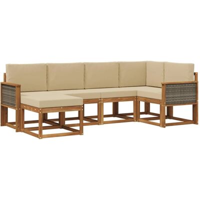 vidaXL Outdoor-Sofagarnitur mit Kissen 6 Stk Natur und Beige Polyester 3385349 vidaXL Outdoor-Sofagarnitur mit Kissen 6 Stk Natur und Beige Polyester 3385349