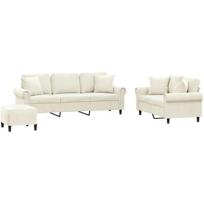 vidaXL 3-Tlg Sofagarnitur mit Kissen Creme Samt 3202288 vidaXL 3-Tlg Sofagarnitur mit Kissen Creme Samt 3202288