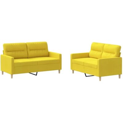 vidaXL Hellgelbes Stoff 2-Teile Couch-Set - Sofa Set vidaXL Hellgelbes Stoff 2-Teile Couch-Set - Sofa Set