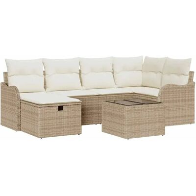 vidaXL Garten-Sofa-Set mit Kissen mit Speicher 7-Tlg Beige Poly Rattan 3360322 vidaXL Garten-Sofa-Set mit Kissen mit Speicher 7-Tlg Beige Poly Rattan 3360322