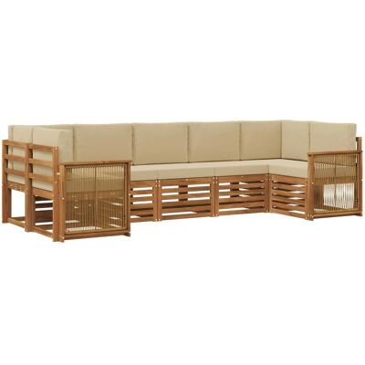 vidaXL Ecksofa Set 6 Stk Natur Massives Akazienholz und Polyester 3384809 vidaXL Ecksofa Set 6 Stk Natur Massives Akazienholz und Polyester 3384809