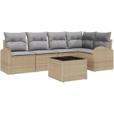vidaXL Garten-Sofa-Set mit Kissen 6-Tlg Beige Hellgrau Poly Rattan 3354719 vidaXL Garten-Sofa-Set mit Kissen 6-Tlg Beige Hellgrau Poly Rattan 3354719