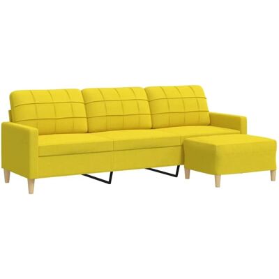 vidaXL 3-Sitzer-Sofa mit Hocker - Hellgelb - Wohnzimmermöbel vidaXL 3-Sitzer-Sofa mit Hocker - Hellgelb - Wohnzimmermöbel