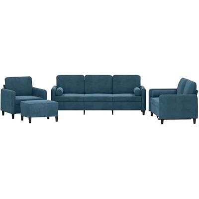 Vidaxl Sofaset - Blau Velours 4-teiliges modernes Wohnzimmermöbel Vidaxl Sofaset - Blau Velours 4-teiliges modernes Wohnzimmermöbel