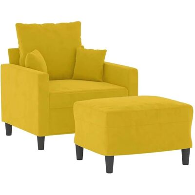 vidaXL Sessel mit Hocker - Gelb - Strapazierfähiger Samt, Modernes Design vidaXL Sessel mit Hocker - Gelb - Strapazierfähiger Samt, Modernes Design