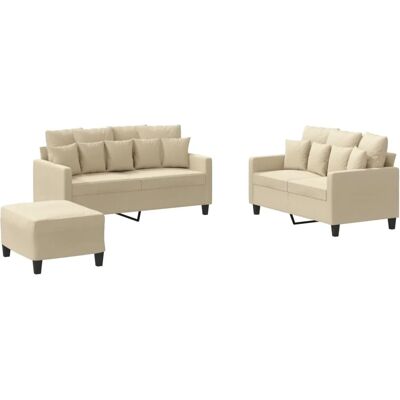 vidaXL 3-teiliges cremefarbenes Stoffsofa-Set - Sofaset vidaXL 3-teiliges cremefarbenes Stoffsofa-Set - Sofaset