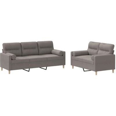 vidaXL 2-Tlg Sofagarnitur mit Kissen Taupe Stoff 3201623 vidaXL 2-Tlg Sofagarnitur mit Kissen Taupe Stoff 3201623