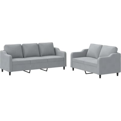 vidaXL 2-Tlg Sofagarnitur mit Kissen Hellgrau Stoff 3201834 vidaXL 2-Tlg Sofagarnitur mit Kissen Hellgrau Stoff 3201834