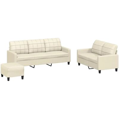 vidaXL 3-Tlg Sofagarnitur mit Kissen Creme Kunstleder 3201384 vidaXL 3-Tlg Sofagarnitur mit Kissen Creme Kunstleder 3201384