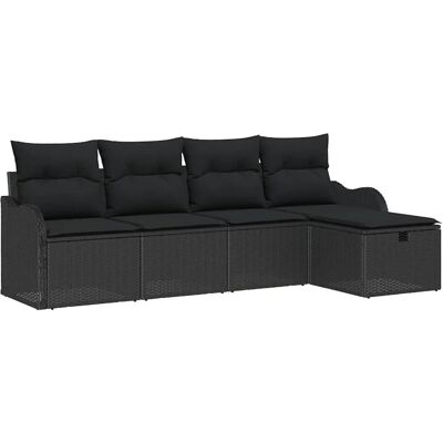 vidaXL Garten-Sofa-Set mit Kissen 5-Tlg Schwarz Poly Rattan 3358962 vidaXL Garten-Sofa-Set mit Kissen 5-Tlg Schwarz Poly Rattan 3358962