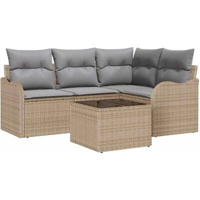 vidaXL Garten-Sofa-Set mit Kissen 5-Tlg Beige Poly Rattan 3345690 vidaXL Garten-Sofa-Set mit Kissen 5-Tlg Beige Poly Rattan 3345690