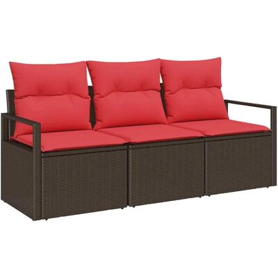 vidaXL Sofa Set mit Kissen 3-Tlg Braun Poly Rattan 3346244 vidaXL Sofa Set mit Kissen 3-Tlg Braun Poly Rattan 3346244