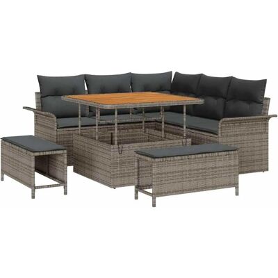 vidaXL Garten-Sofa-Set mit Kissen mit Speicher 8-Tlg Grau 3364078 vidaXL Garten-Sofa-Set mit Kissen mit Speicher 8-Tlg Grau 3364078