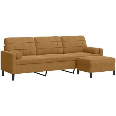 Vidaxl Brauner Samtsofa für 3 Personen mit Ottoman - Sofa Vidaxl Brauner Samtsofa für 3 Personen mit Ottoman - Sofa