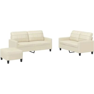 vidaXL 3-Tlg Sofagarnitur mit Kissen Creme Kunstleder 3201364 vidaXL 3-Tlg Sofagarnitur mit Kissen Creme Kunstleder 3201364