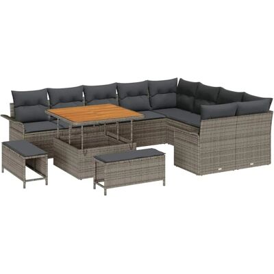vidaXL Garten-Sofa-Set mit Kissen mit Speicher 12-Tlg Grau 3364118 vidaXL Garten-Sofa-Set mit Kissen mit Speicher 12-Tlg Grau 3364118