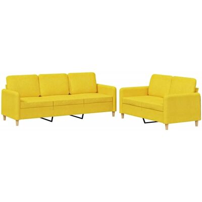 vidaXL 2-Tlg Sofagarnitur mit Kissen Hellgelb Stoff 3202123 vidaXL 2-Tlg Sofagarnitur mit Kissen Hellgelb Stoff 3202123