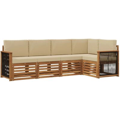 vidaXL Ecksofa Set 4 Stk Natur Massives Akazienholz und Polyester 3384354 vidaXL Ecksofa Set 4 Stk Natur Massives Akazienholz und Polyester 3384354