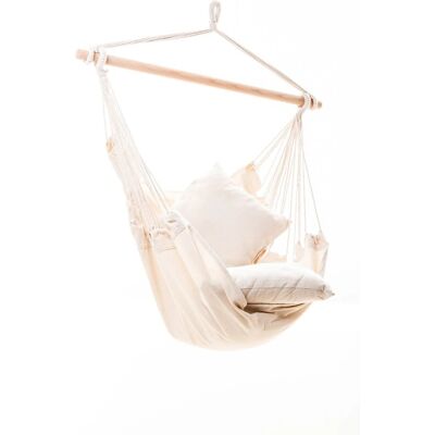 Jet-Line Hängesitz Relax IV in Beige mit Holzaufhängung und Zwei Kissen Jet-Line Hängesitz Relax IV in Beige mit Holzaufhängung und Zwei Kissen
