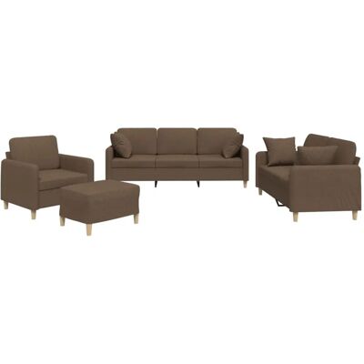 vidaXL 4-Tlg Sofagarnitur mit Kissen Braun Stoff 3202081 vidaXL 4-Tlg Sofagarnitur mit Kissen Braun Stoff 3202081