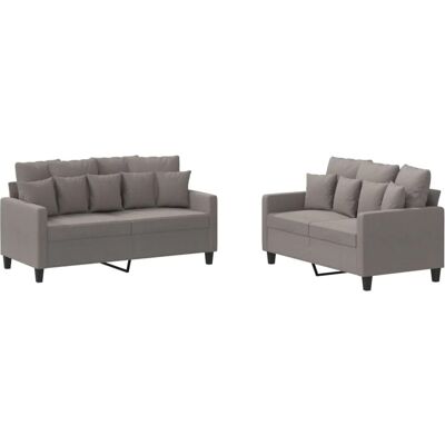 vidaXL 2-Tlg Sofagarnitur mit Kissen Taupe Stoff 3201655 vidaXL 2-Tlg Sofagarnitur mit Kissen Taupe Stoff 3201655