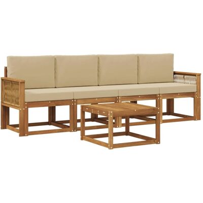 vidaXL Outdoor-Sofagarnitur mit Kissen 5 Stk Natur und Beige Polyester 3384979 vidaXL Outdoor-Sofagarnitur mit Kissen 5 Stk Natur und Beige Polyester 3384979
