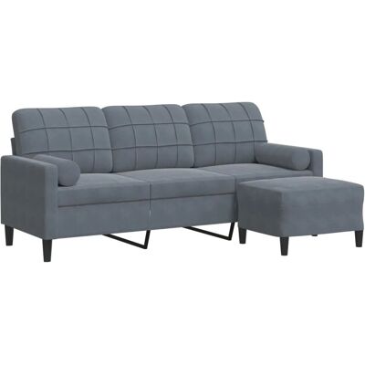 vidaXL Dunkelgraues Samt 3-Sitzer-Sofa mit Hocker - Sofa vidaXL Dunkelgraues Samt 3-Sitzer-Sofa mit Hocker - Sofa