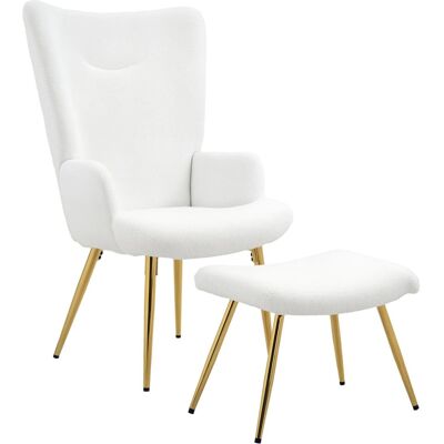 HOMCOM Ohrensessel mit Hocker Polyester Stahl Weiß 73L x 68B x 111H cm HOMCOM Ohrensessel mit Hocker Polyester Stahl Weiß 73L x 68B x 111H cm