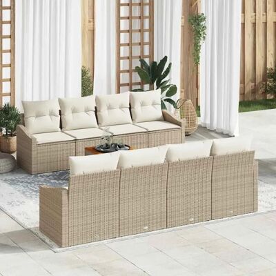 vidaXL Garten-Sofa-Set mit Kissen 9-Tlg Beige Poly Rattan 3347806 vidaXL Garten-Sofa-Set mit Kissen 9-Tlg Beige Poly Rattan 3347806