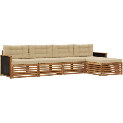 vidaXL Outdoor-Sofagarnitur mit Kissen 5 Stk Natur und Beige Polyester 3383226 vidaXL Outdoor-Sofagarnitur mit Kissen 5 Stk Natur und Beige Polyester 3383226