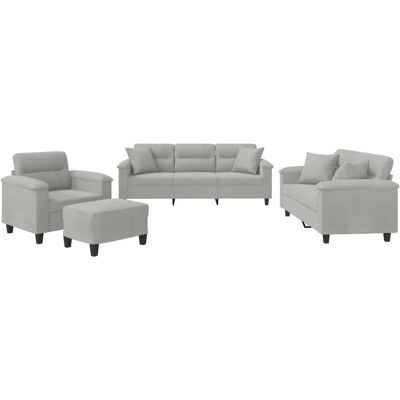 vidaXL 4-teiliges hellgraues Mikrofaser-Sofaset - Wohnzimmermöbel vidaXL 4-teiliges hellgraues Mikrofaser-Sofaset - Wohnzimmermöbel