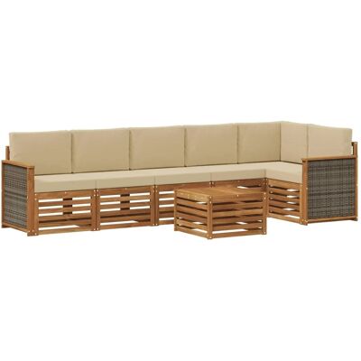 vidaXL Ecksofa Set 6 Stk Natur Massives Akazienholz und Polyester 3384439 vidaXL Ecksofa Set 6 Stk Natur Massives Akazienholz und Polyester 3384439