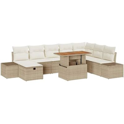 vidaXL Garten-Sofa-Set mit Kissen mit Speicher 9-Tlg Beige Poly Rattan 3360068 vidaXL Garten-Sofa-Set mit Kissen mit Speicher 9-Tlg Beige Poly Rattan 3360068