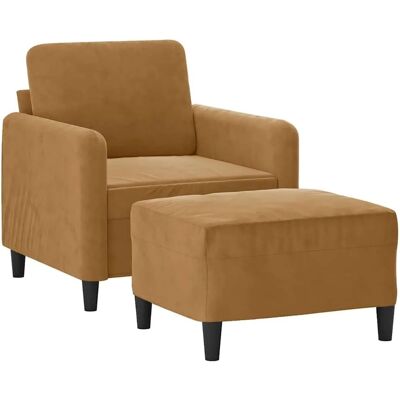 vidaXL Sessel mit Fußhocker - Braun Samt vidaXL Sessel mit Fußhocker - Braun Samt