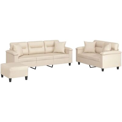 VIDAXL Beiges Microfaser 3-teiliges Sofa-Set mit Kissen VIDAXL Beiges Microfaser 3-teiliges Sofa-Set mit Kissen