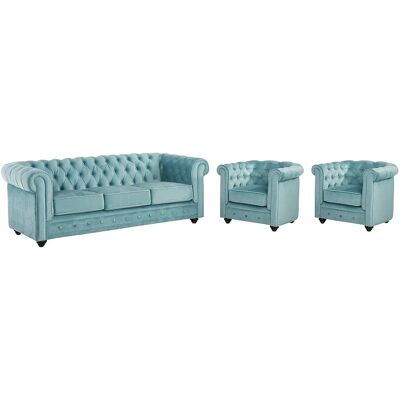 Unique Blau Himmel Samt Chesterfield Möbel-Set Unique Blau Himmel Samt Chesterfield Möbel-Set