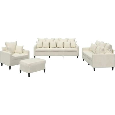 vidaXL Sofaset - Samtvelours Creme - 2 & 3-Sitzer, Fußhocker vidaXL Sofaset - Samtvelours Creme - 2 & 3-Sitzer, Fußhocker