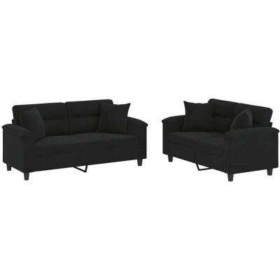 vidaXL 2-Sitzer Sofa-Set mit Kissen - Schwarze Mikrofaser vidaXL 2-Sitzer Sofa-Set mit Kissen - Schwarze Mikrofaser