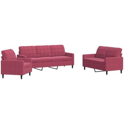 Vidaxl - Samtsofa-Set 3 Stück Rot - Sofa-Set Vidaxl - Samtsofa-Set 3 Stück Rot - Sofa-Set