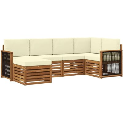 vidaXL Ecksofa Set mit Kissen 5 Stk Natur und Creme 3384561 vidaXL Ecksofa Set mit Kissen 5 Stk Natur und Creme 3384561