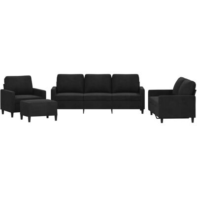 VIDAXL Sofaset - Samtvelours Schwarz - 4 Teile VIDAXL Sofaset - Samtvelours Schwarz - 4 Teile