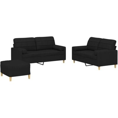 vidaXL 3-Tlg Sofagarnitur mit Kissen Schwarz Stoff 3201302 vidaXL 3-Tlg Sofagarnitur mit Kissen Schwarz Stoff 3201302