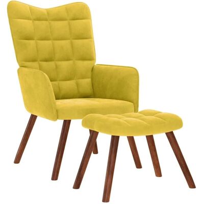 vidaXL Relaxsessel mit Hocker Gelb Samt 4016828 vidaXL Relaxsessel mit Hocker Gelb Samt 4016828