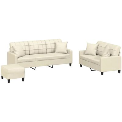 vidaXL 3-Tlg Sofagarnitur mit Kissen Creme Kunstleder 3201394 vidaXL 3-Tlg Sofagarnitur mit Kissen Creme Kunstleder 3201394