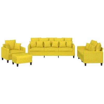 vidaXL 4-Tlg Sofagarnitur mit Kissen Hellgelb Stoff 3201645 vidaXL 4-Tlg Sofagarnitur mit Kissen Hellgelb Stoff 3201645